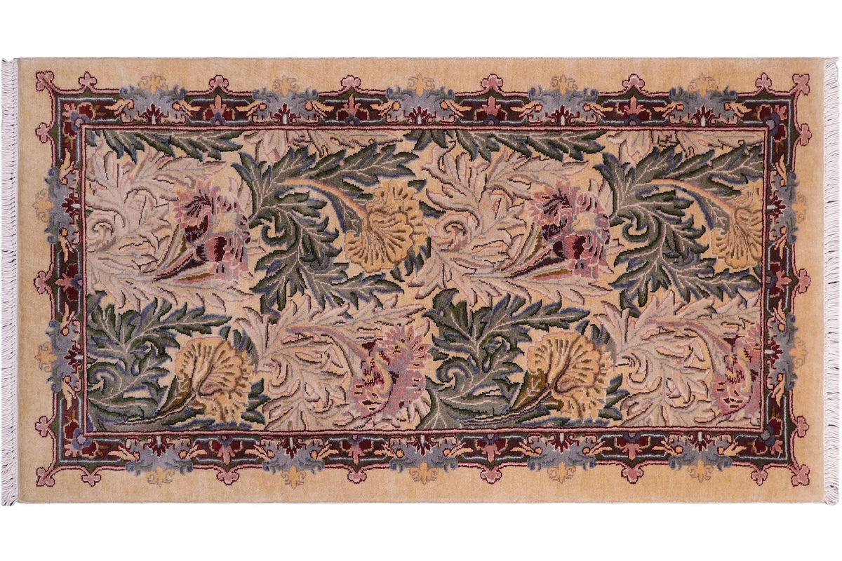 handmade Transitional Tulip Gold Gold Hand Knotted RECTANGLE 100% WOOL area rug 2x4