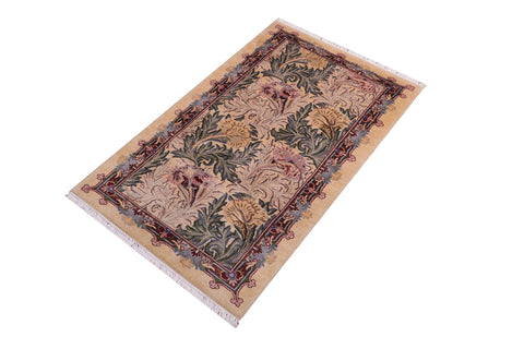 handmade Transitional Tulip Gold Gold Hand Knotted RECTANGLE 100% WOOL area rug 2x4