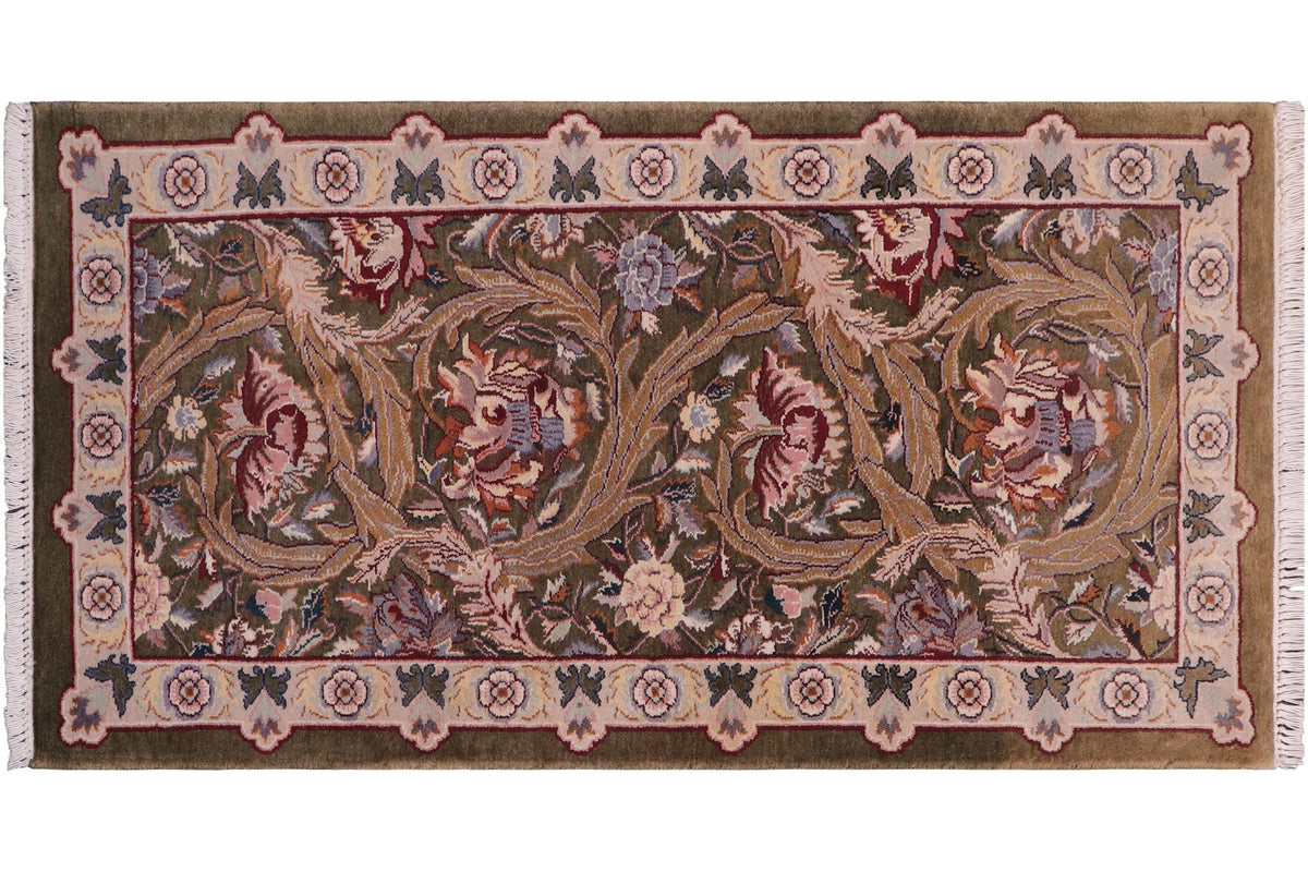 handmade Transitional Marry Gold Green Beige Hand Knotted RECTANGLE 100% WOOL area rug 2x4