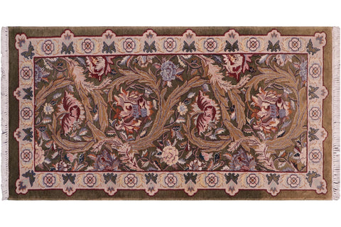 handmade Transitional Marry Gold Green Beige Hand Knotted RECTANGLE 100% WOOL area rug 2x4