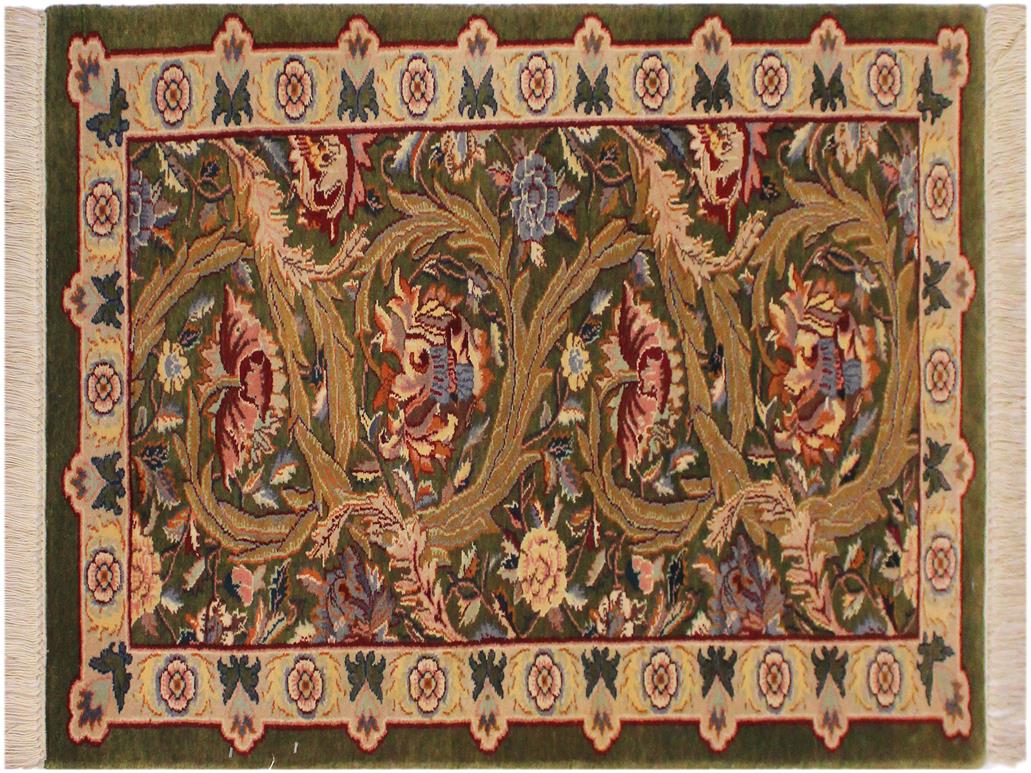 handmade Traditional Marry Gold Green Beige Hand Knotted RECTANGLE 100% WOOL area rug 2x4