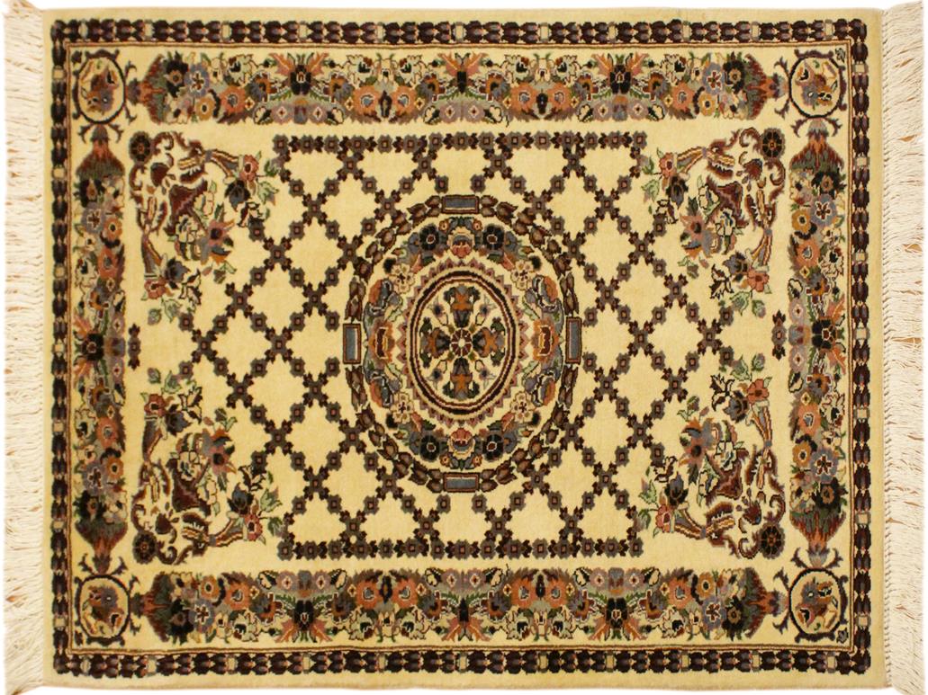 handmade Traditional Golden Ivory Blue Hand Knotted RECTANGLE 100% WOOL area rug 3x4