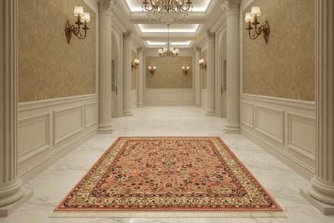 handmade Traditional Abasi Afsha Pink Beige Hand Knotted RECTANGLE 100% WOOL area rug 2x4