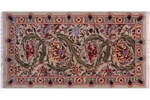 handmade Transitional Marry Gold Lt. Green Lt. Green Hand Knotted RECTANGLE 100% WOOL area rug 2x4