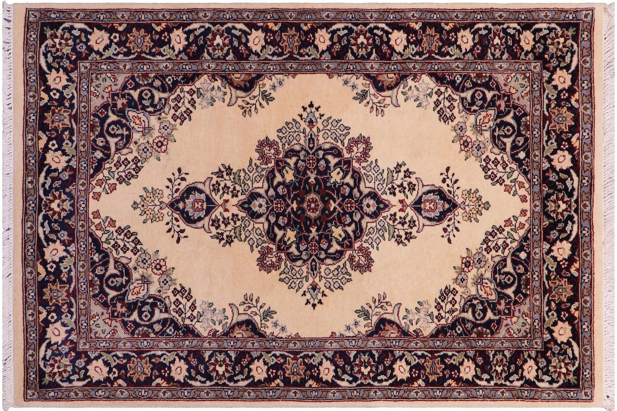 handmade Traditional B/2 Ivory Blue Hand Knotted RECTANGLE 100% WOOL area rug 3x4