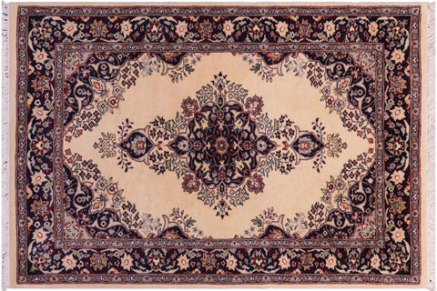 handmade Traditional B/2 Ivory Blue Hand Knotted RECTANGLE 100% WOOL area rug 3x4