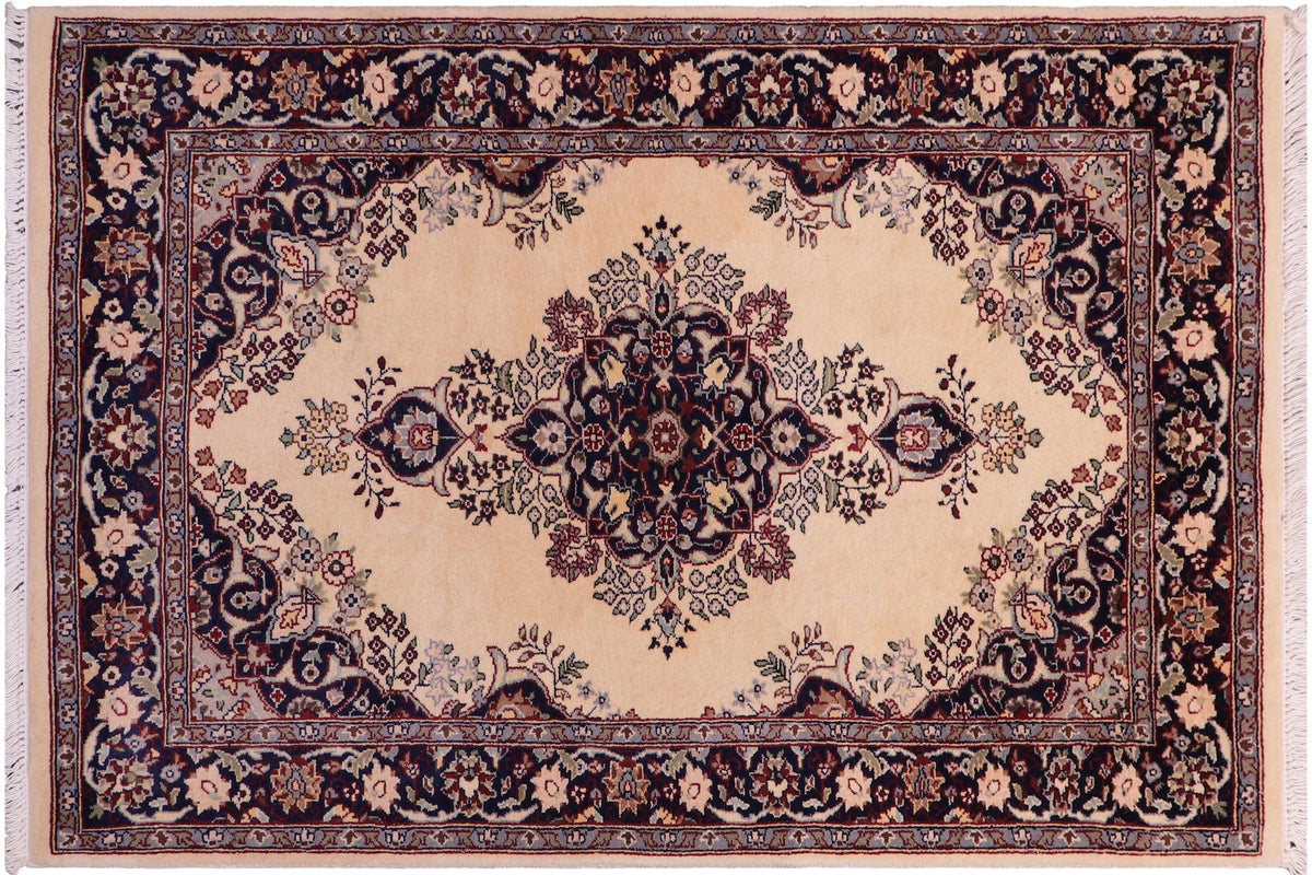 handmade Traditional B/2 Ivory Blue Hand Knotted RECTANGLE 100% WOOL area rug 3x4
