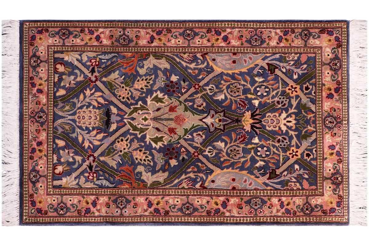 handmade Transitional Mujahid Blue Red Hand Knotted RECTANGLE 100% WOOL area rug 3x4