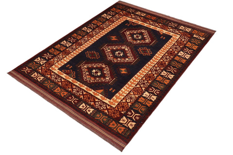 handmade Geometric Kargahi Blue Rust Hand Knotted RECTANGLE 100% WOOL area rug 7' x 10'