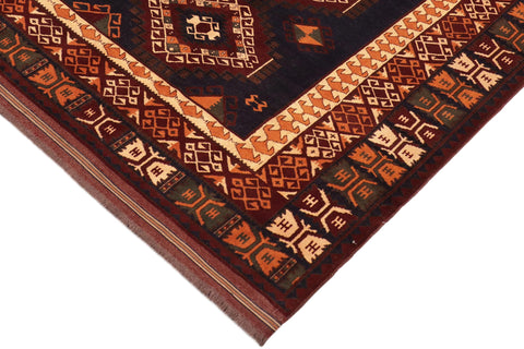 handmade Geometric Kargahi Blue Rust Hand Knotted RECTANGLE 100% WOOL area rug 7' x 10'