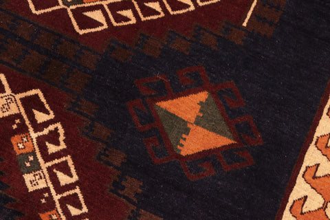 handmade Geometric Kargahi Blue Rust Hand Knotted RECTANGLE 100% WOOL area rug 7' x 10'