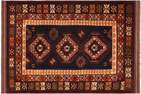 handmade Geometric Kargahi Blue Rust Hand Knotted RECTANGLE 100% WOOL area rug 7' x 10'