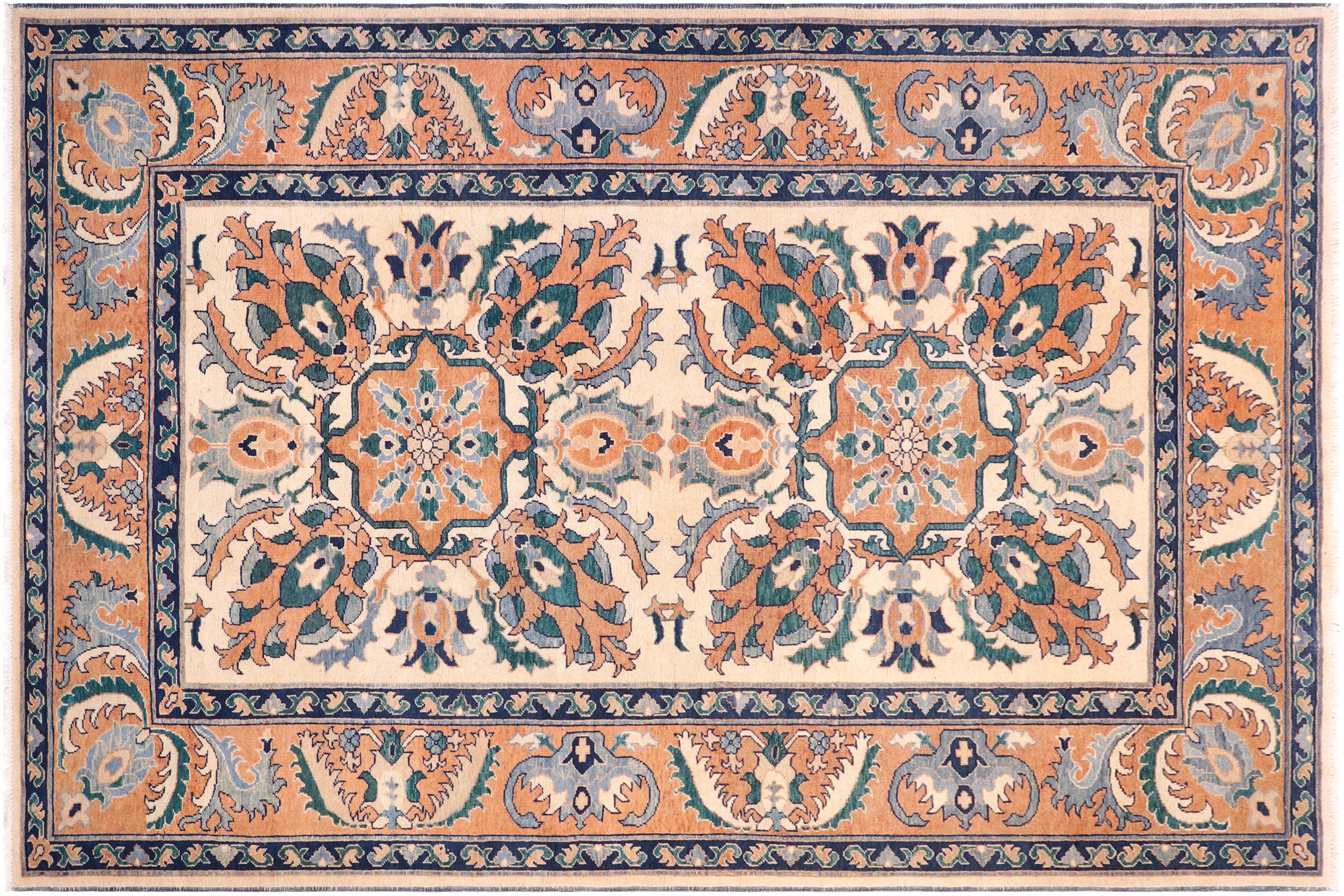 handmade Traditional Kafkaz Tan Orange Hand Knotted RECTANGLE 100% WOOL area rug 5x7