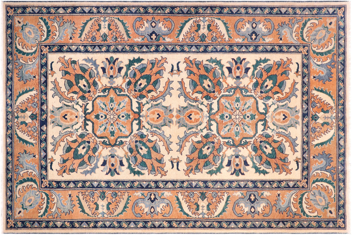 handmade Traditional Kafkaz Tan Orange Hand Knotted RECTANGLE 100% WOOL area rug 5x7