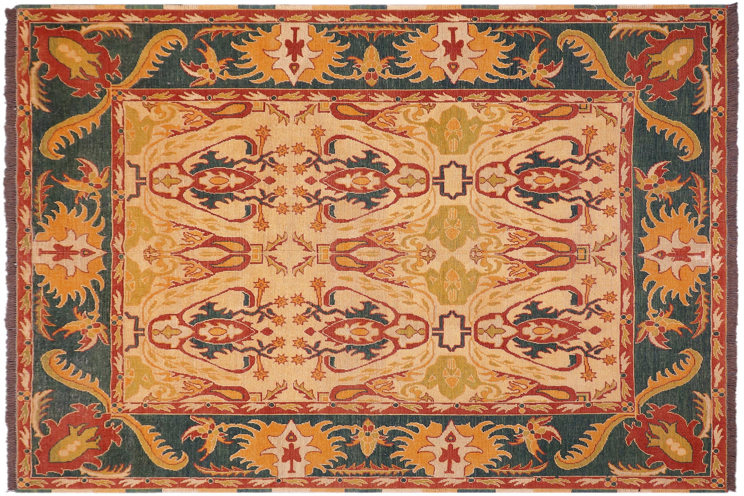 handmade Transitional Antique Beige Green Hand Knotted RECTANGLE 100% WOOL area rug 6' x 7'