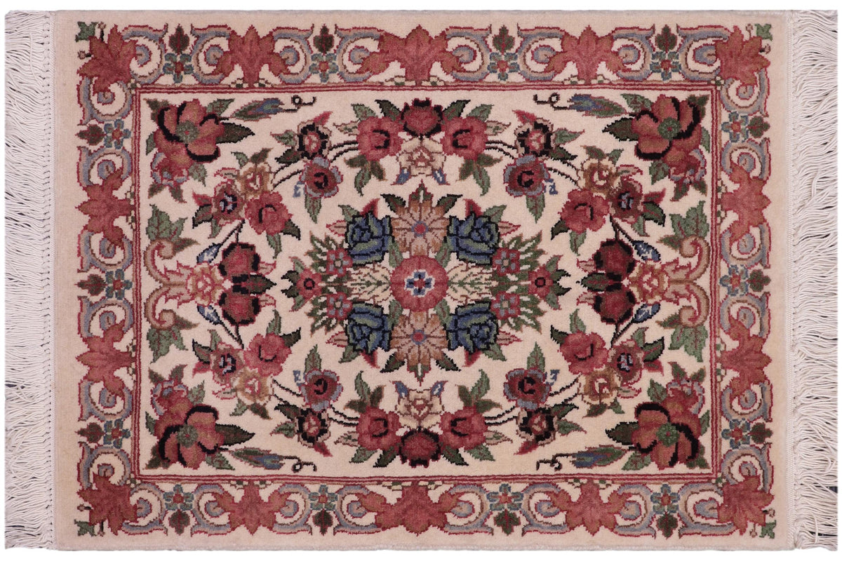 handmade Traditional Abusson Beige Green Hand Knotted RECTANGLE 100% WOOL area rug 2x2