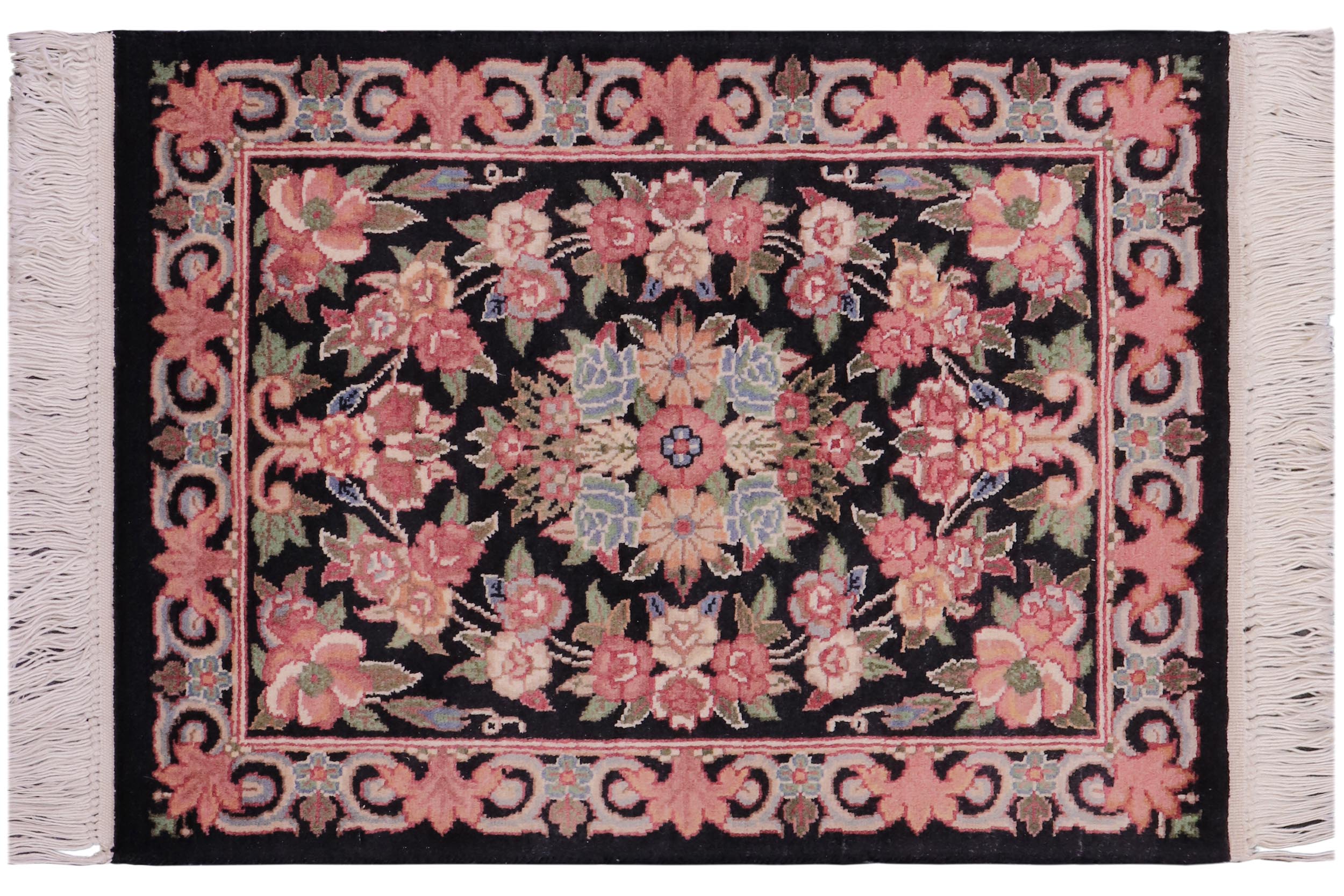 handmade Traditional Abusson Black Black Hand Knotted RECTANGLE 100% WOOL area rug 2x2