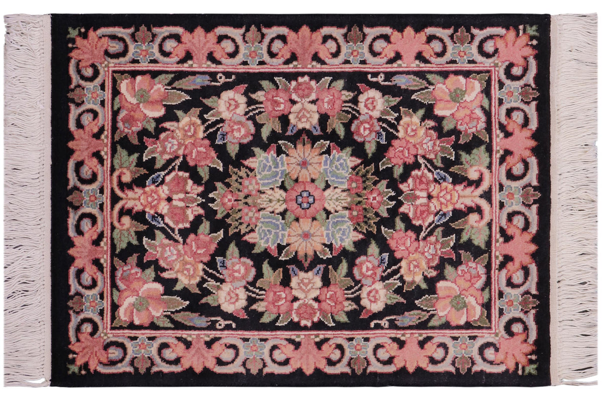 handmade Traditional Abusson Black Black Hand Knotted RECTANGLE 100% WOOL area rug 2x2