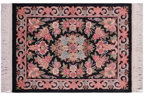 handmade Traditional Abusson Black Black Hand Knotted RECTANGLE 100% WOOL area rug 2x2