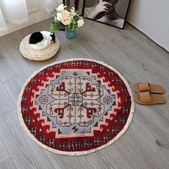 handmade Geometric Bokhara Red Grey Hand Knotted ROUND 100% WOOL area rug 2X2