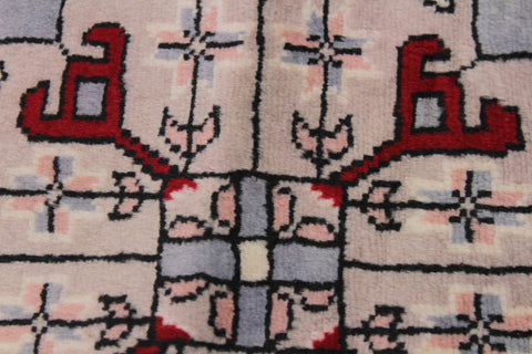 handmade Geometric Bokhara Red Grey Hand Knotted ROUND 100% WOOL area rug 2X2