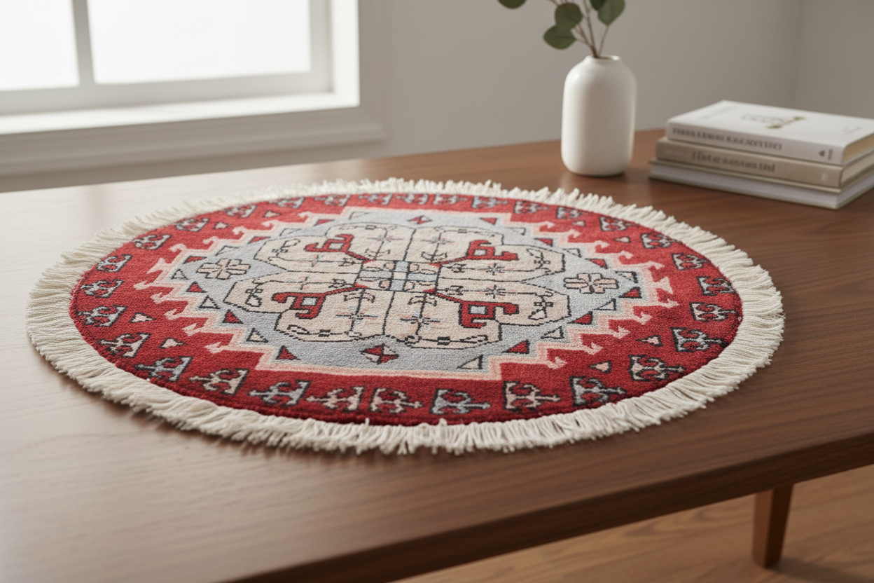 handmade Geometric Bokhara Red Grey Hand Knotted ROUND 100% WOOL area rug 2X2