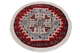 handmade Geometric Bokhara Red Grey Hand Knotted ROUND 100% WOOL area rug 2 x 2
