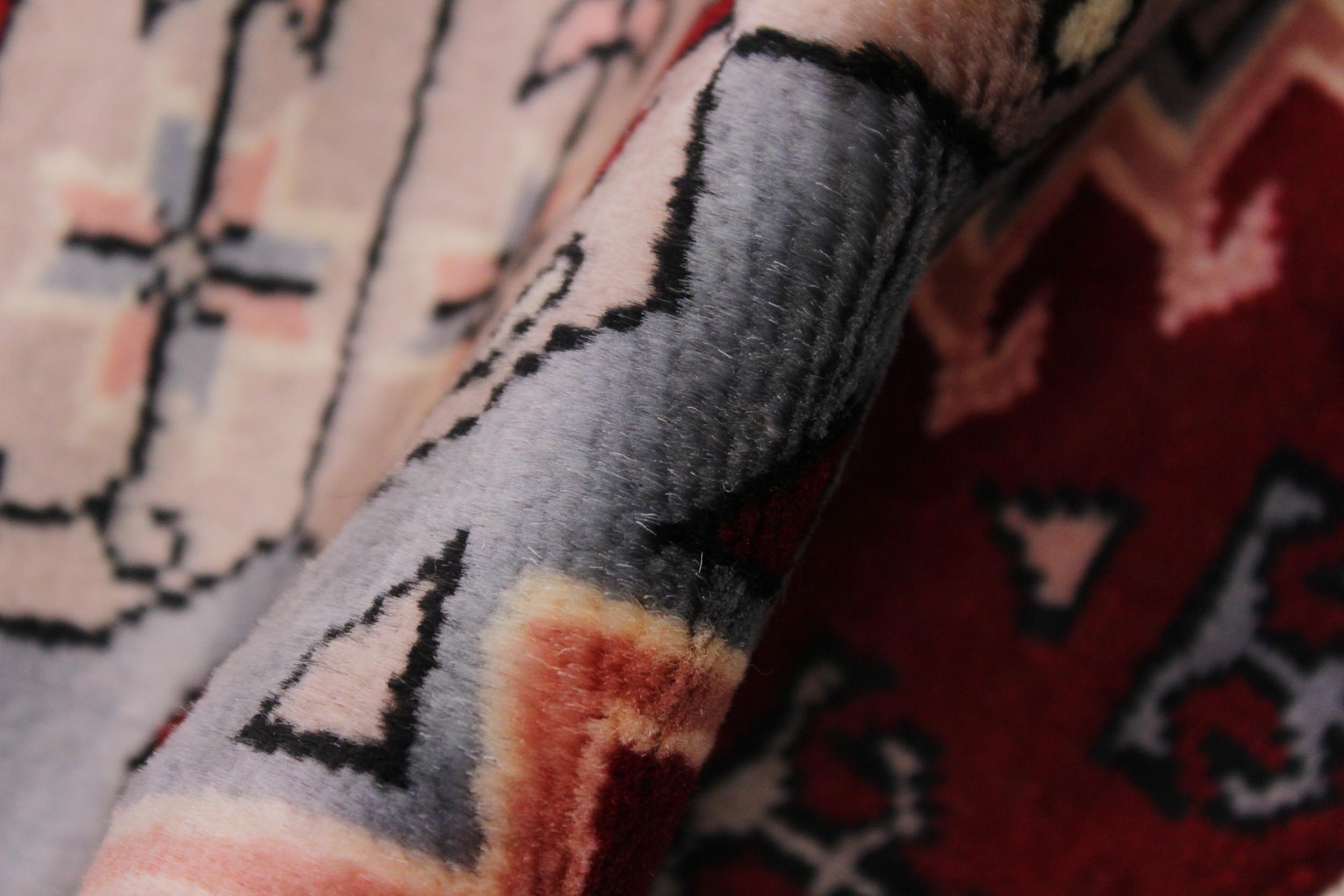 handmade Geometric Bokhara Red Grey Hand Knotted ROUND 100% WOOL area rug 2X2