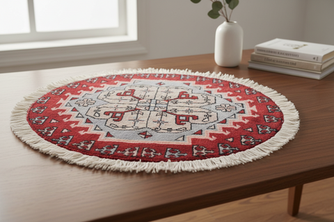 handmade Geometric Bokhara Red Grey Hand Knotted ROUND 100% WOOL area rug 2X2