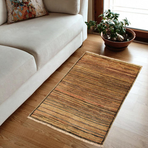 handmade Modern Gabbeh Beige Brown Hand Knotted RECTANGLE 100% WOOL area rug 3' x 5'