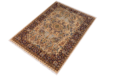 handmade Traditional Design Tan Red Hand Knotted RECTANGLE 100% WOOL area rug 3' x 5'