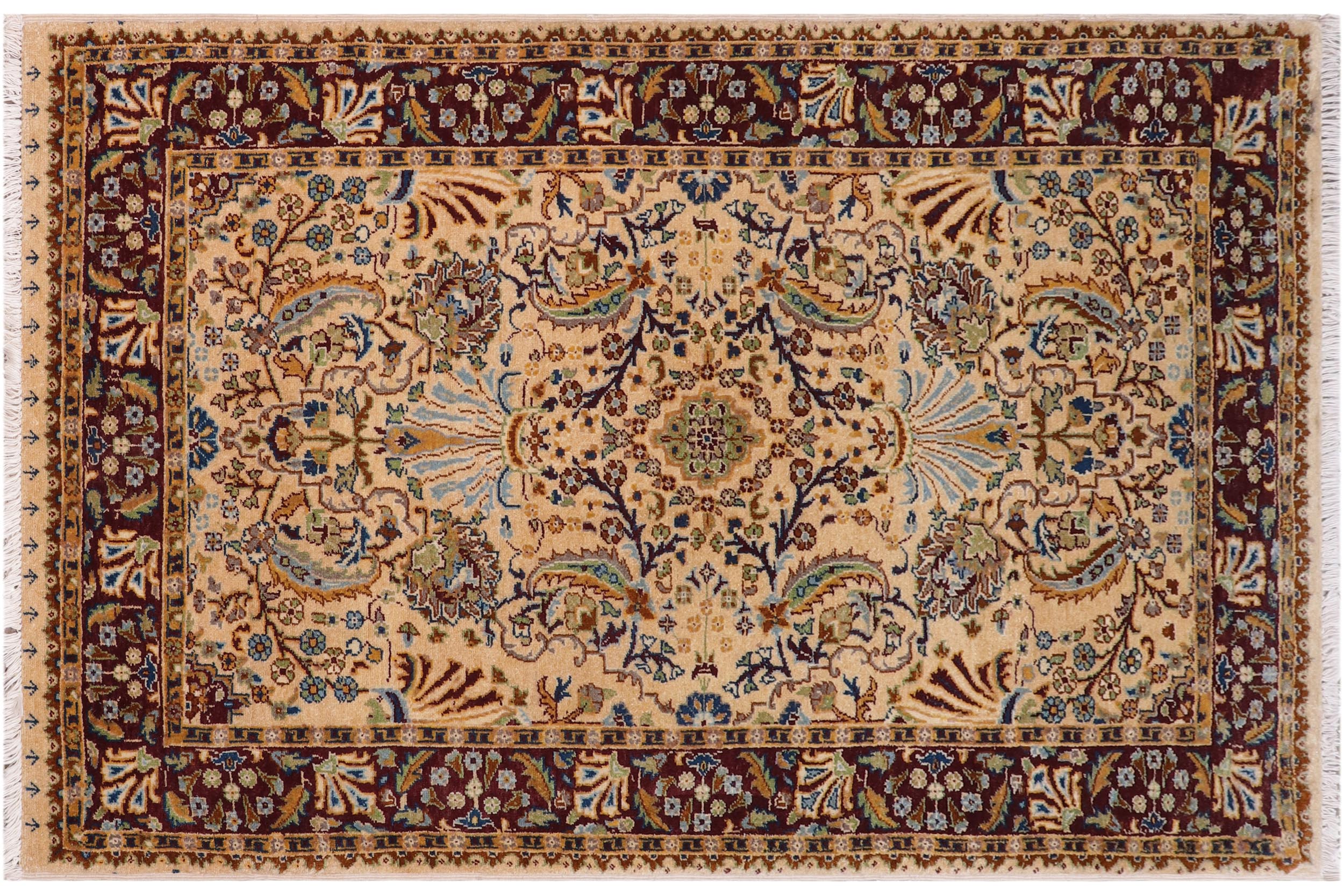 handmade Traditional Design Tan Red Hand Knotted RECTANGLE 100% WOOL area rug 3' x 5'