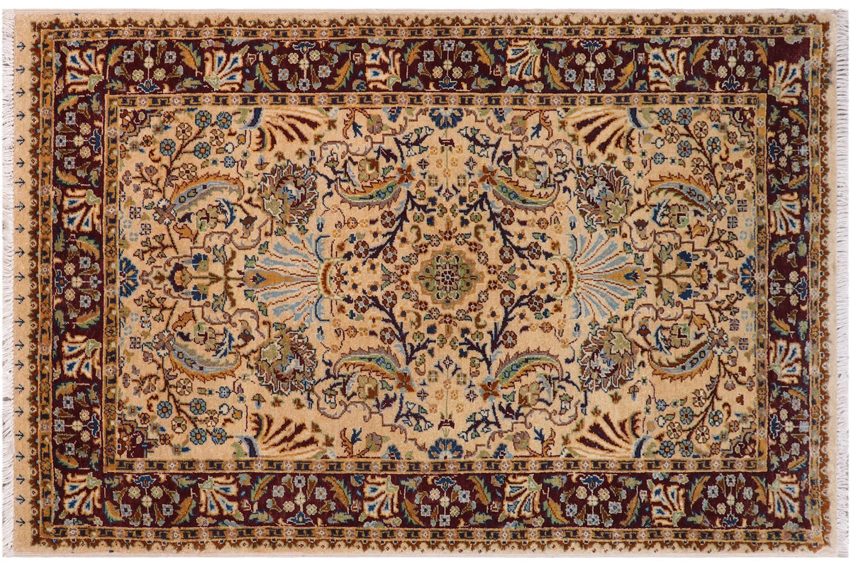 handmade Traditional Design Tan Red Hand Knotted RECTANGLE 100% WOOL area rug 3' x 5'