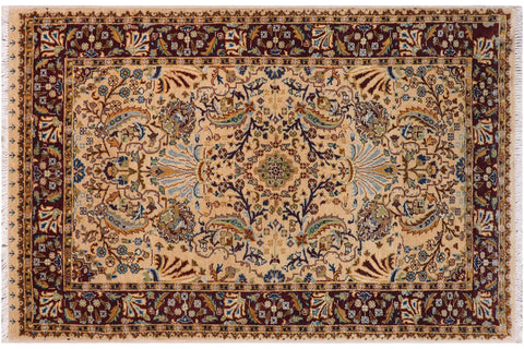 handmade Traditional Design Tan Red Hand Knotted RECTANGLE 100% WOOL area rug 3' x 5'