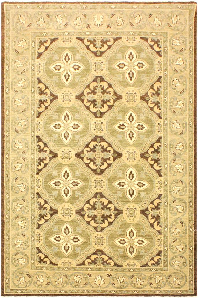 handmade Transitional Kafkaz Brown Green Hand Knotted RECTANGLE 100% WOOL area rug 4X7