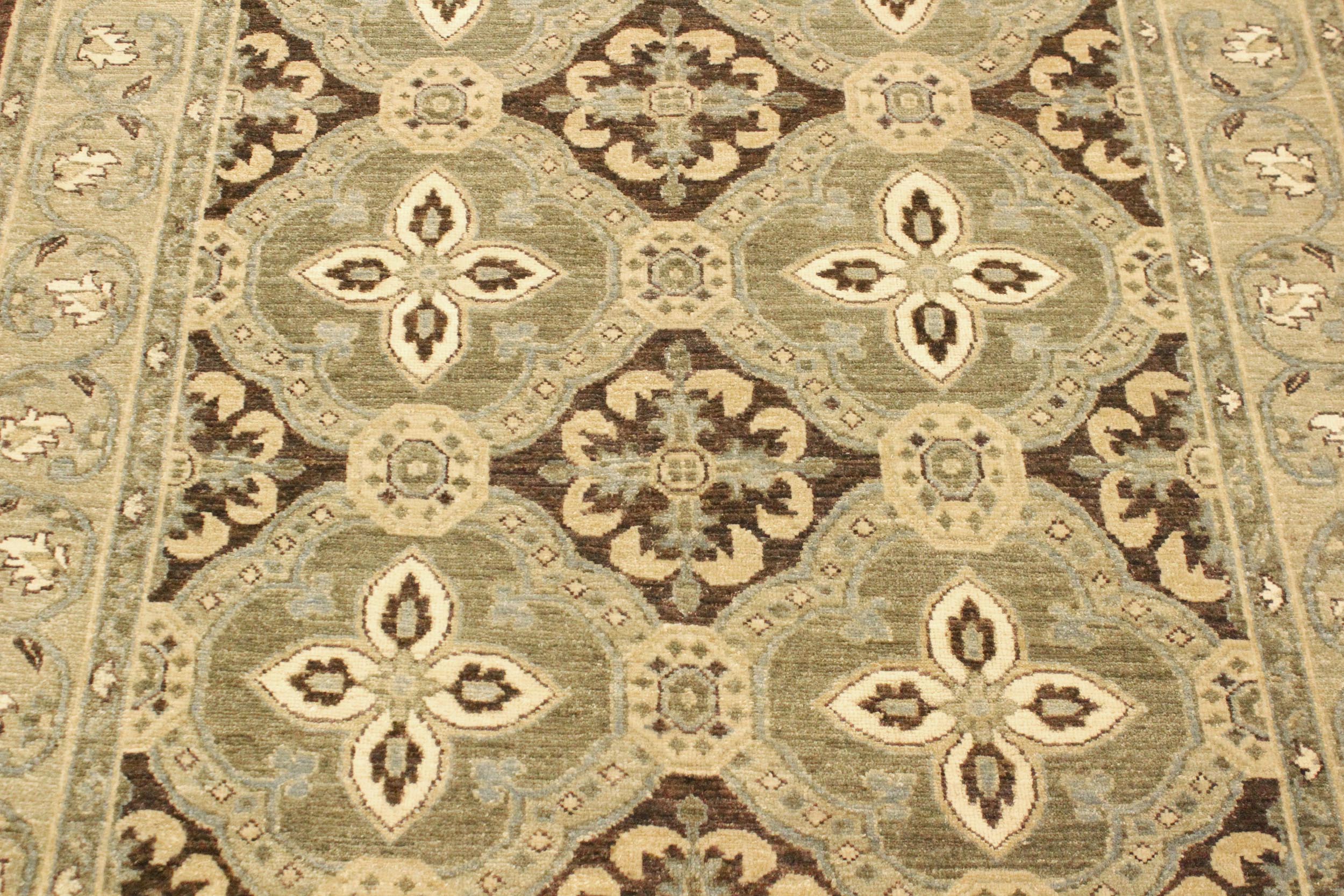 handmade Transitional Kafkaz Brown Green Hand Knotted RECTANGLE 100% WOOL area rug 4' x 7'