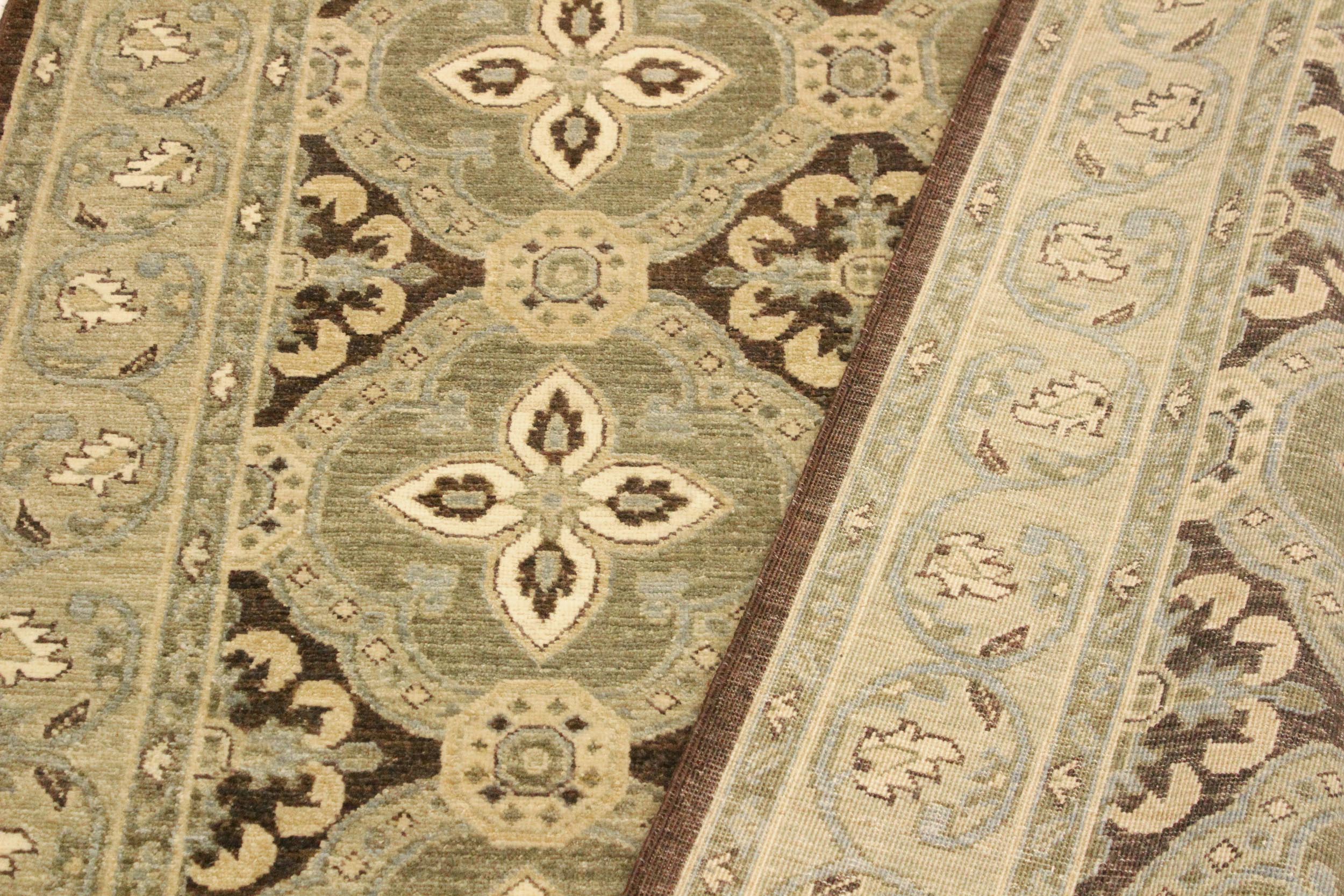 handmade Transitional Kafkaz Brown Green Hand Knotted RECTANGLE 100% WOOL area rug 4' x 7'