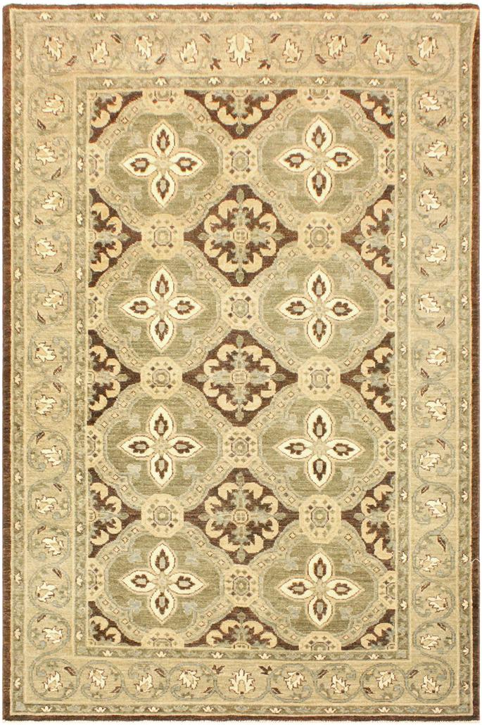 handmade Transitional Kafkaz Brown Green Hand Knotted RECTANGLE 100% WOOL area rug 4X7