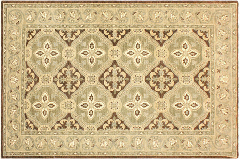handmade Transitional Kafkaz Brown Green Hand Knotted RECTANGLE 100% WOOL area rug 4' x 7'