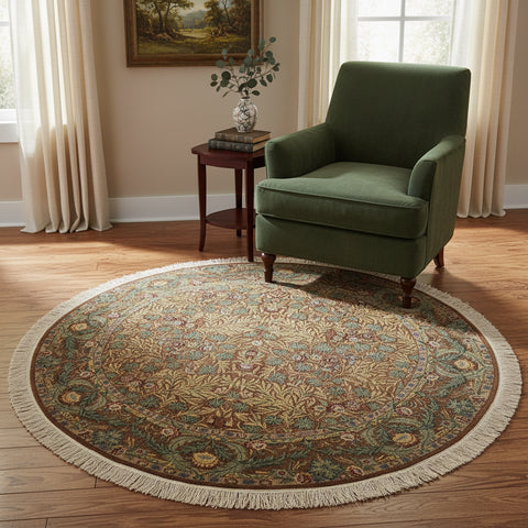 handmade Traditional Imran Brown Green Hand Knotted ROUND 100% WOOL area rug 8'x8'