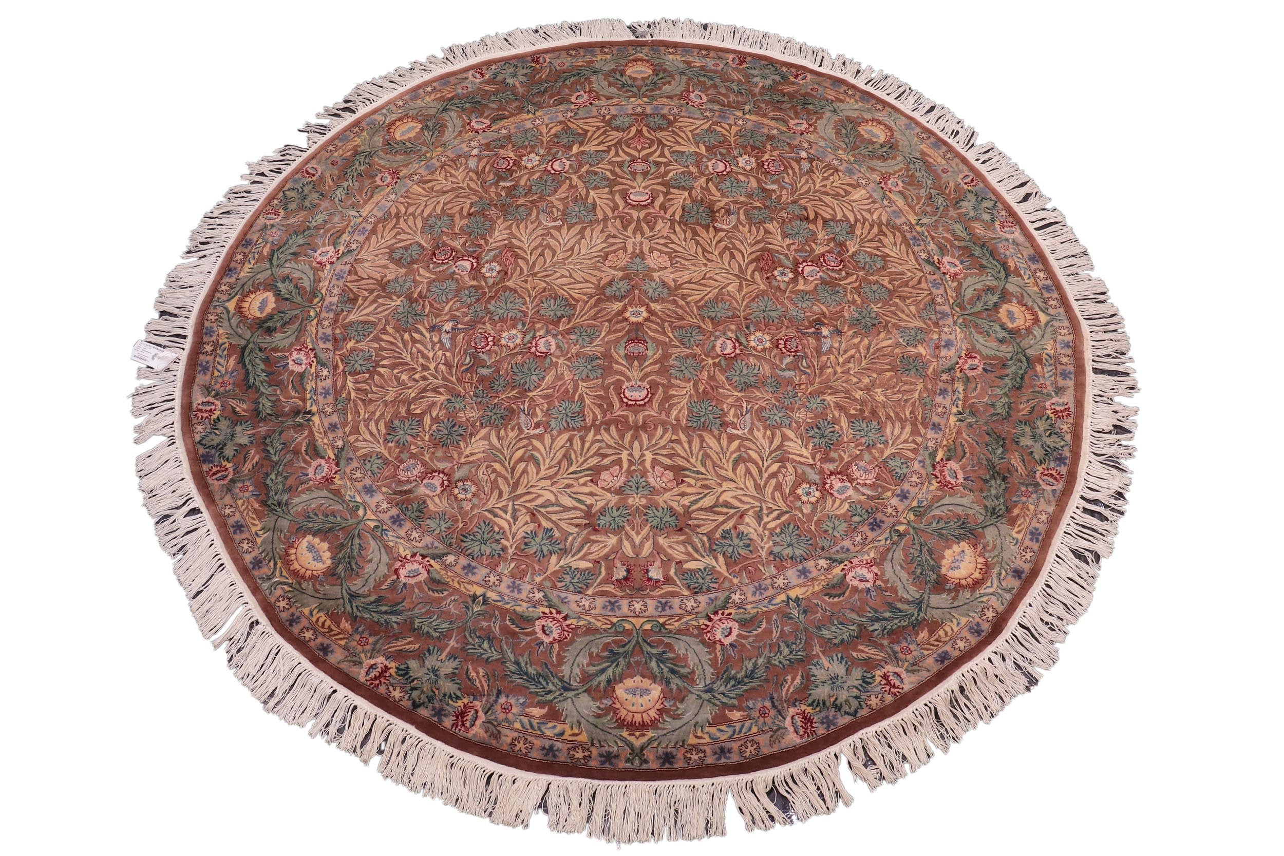 handmade Traditional Imran Brown Green Hand Knotted ROUND 100% WOOL area rug 8'x8'