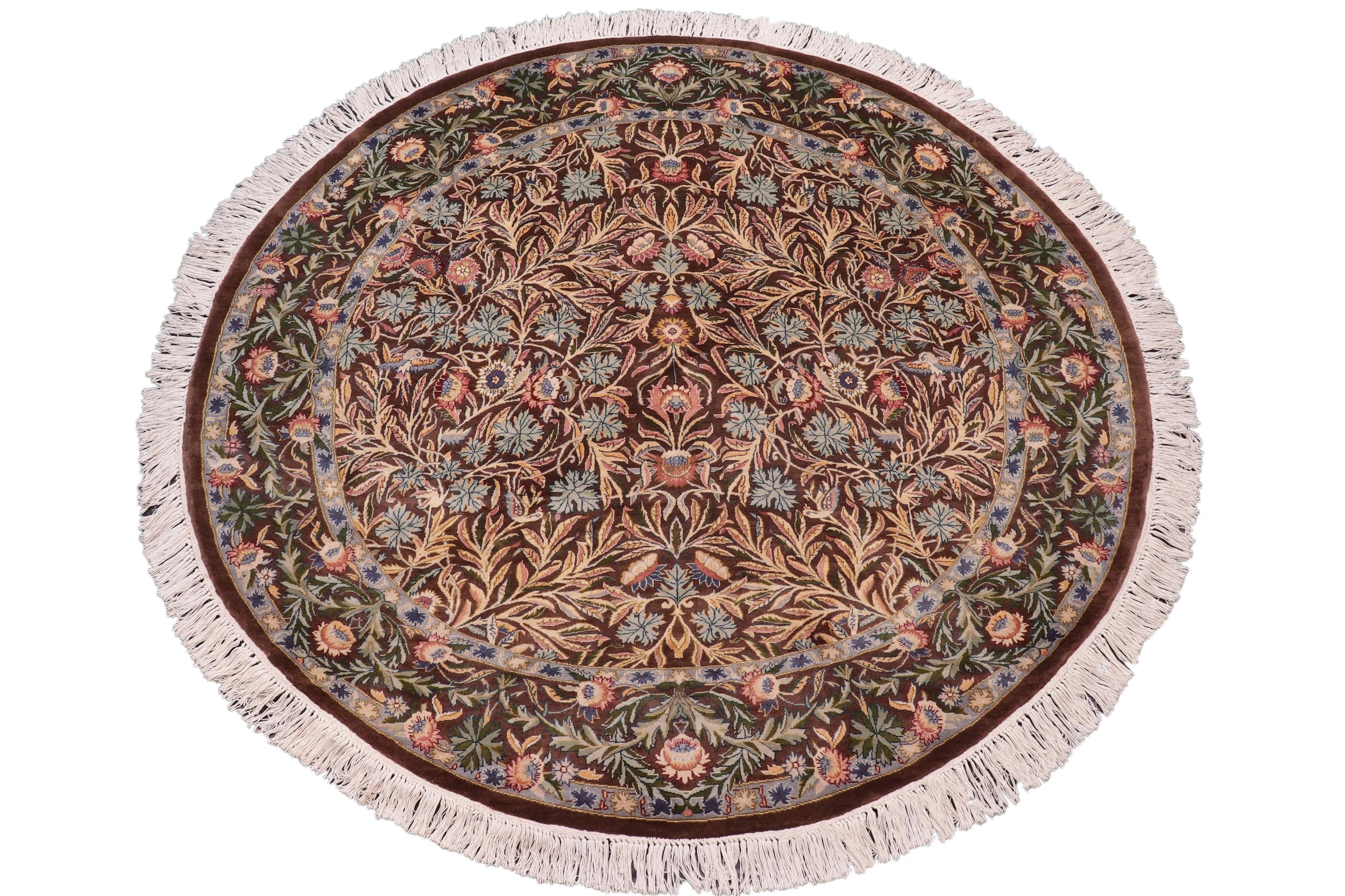 handmade Traditional Imran Brown Gray Hand Knotted ROUND 100% WOOL area rug 6' x 6'