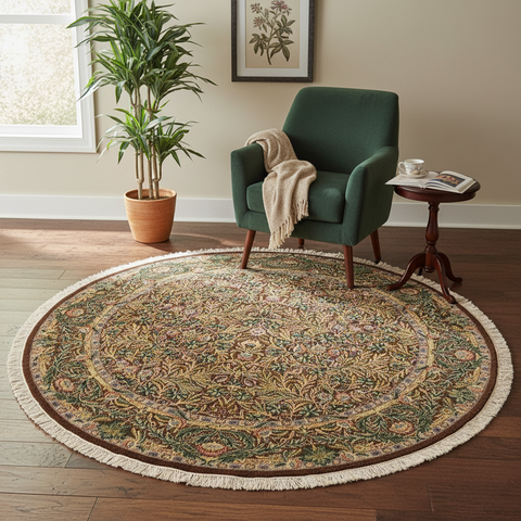 handmade Traditional Imran Brown Gray Hand Knotted ROUND 100% WOOL area rug 6x6