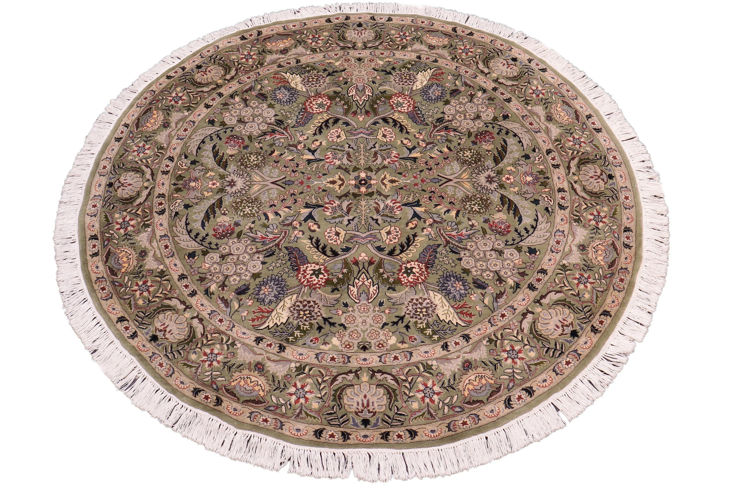 handmade Traditional Nagi Lt. Green Gray Hand Knotted ROUND 100% WOOL area rug 6' x 6'