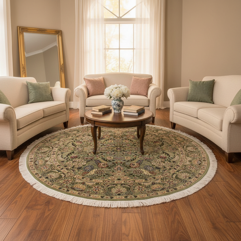 handmade Traditional Nagi Lt. Green Gray Hand Knotted ROUND 100% WOOL area rug 6x6