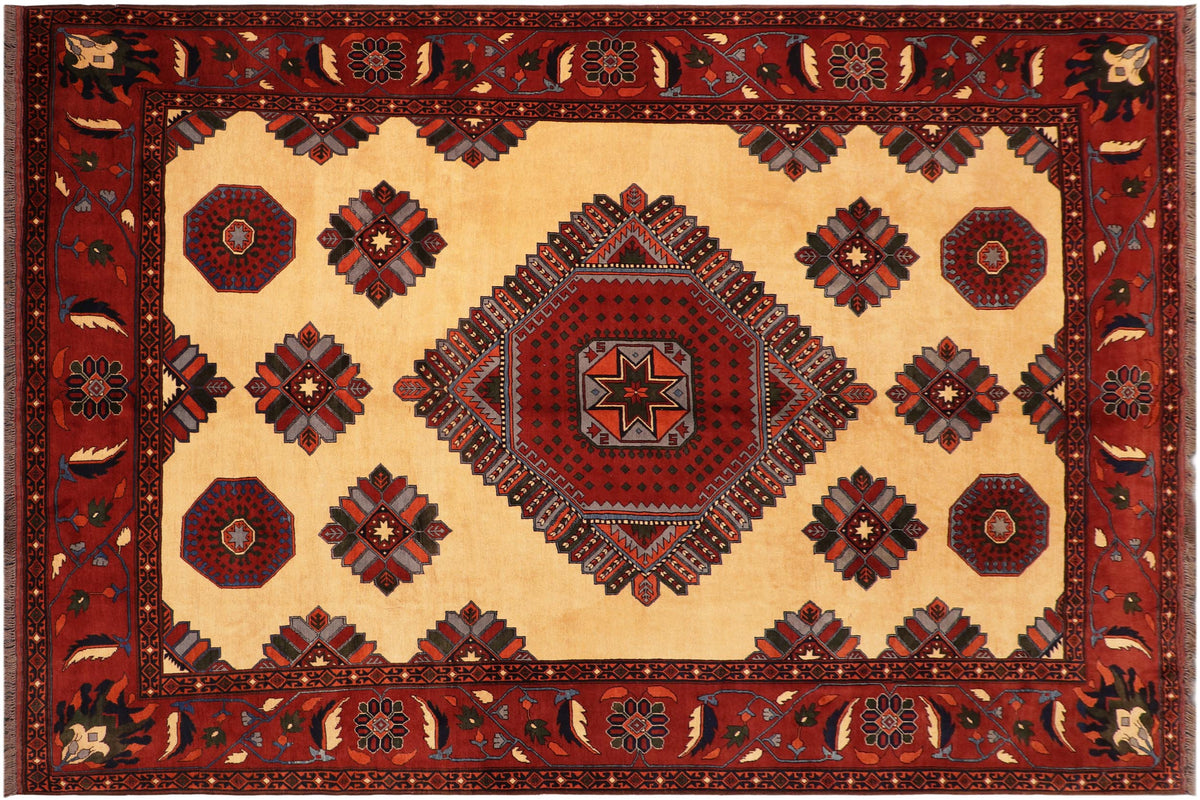 handmade Geometric Kargahi Beige Rust Hand Knotted RECTANGLE 100% WOOL area rug 10' x 13'