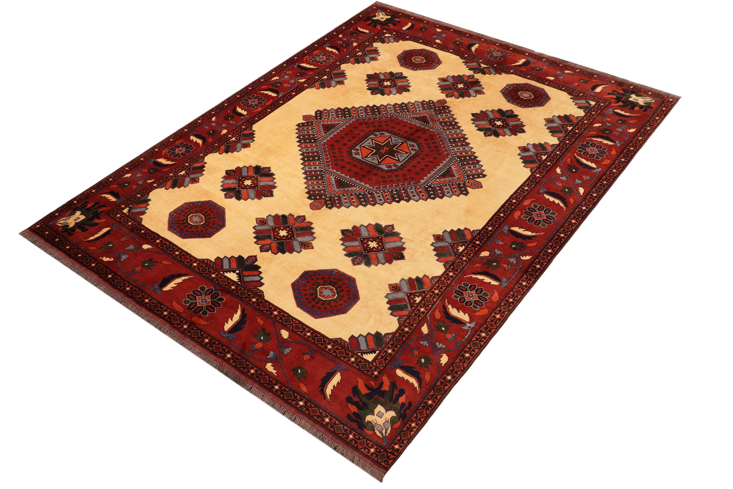 handmade Geometric Kargahi Beige Rust Hand Knotted RECTANGLE 100% WOOL area rug 10' x 13'