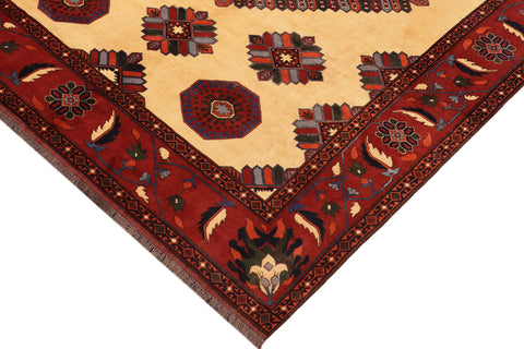 handmade Geometric Kargahi Beige Rust Hand Knotted RECTANGLE 100% WOOL area rug 10' x 13'