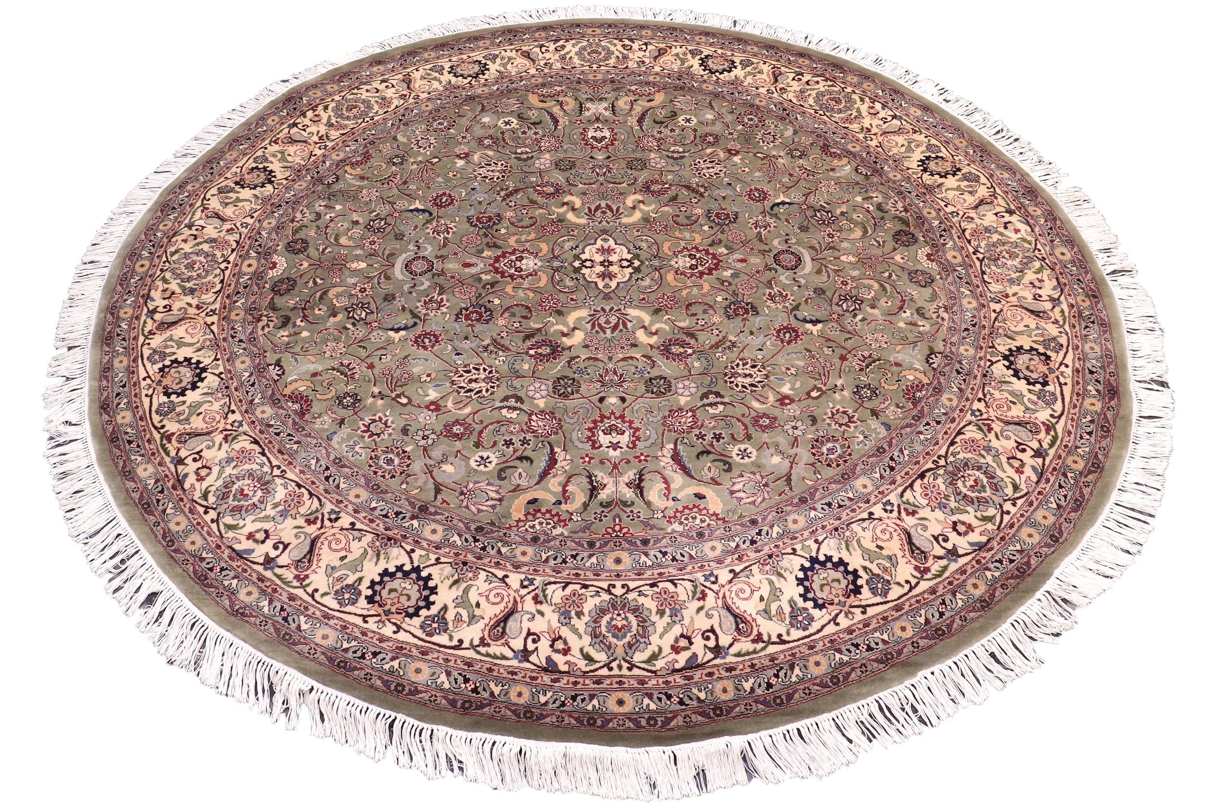 handmade Traditional Abasi Afsha Green Beige Hand Knotted ROUND 100% WOOL area rug 8'x8'