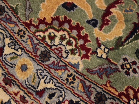 handmade Traditional Abasi Afsha Green Beige Hand Knotted ROUND 100% WOOL area rug 8x8